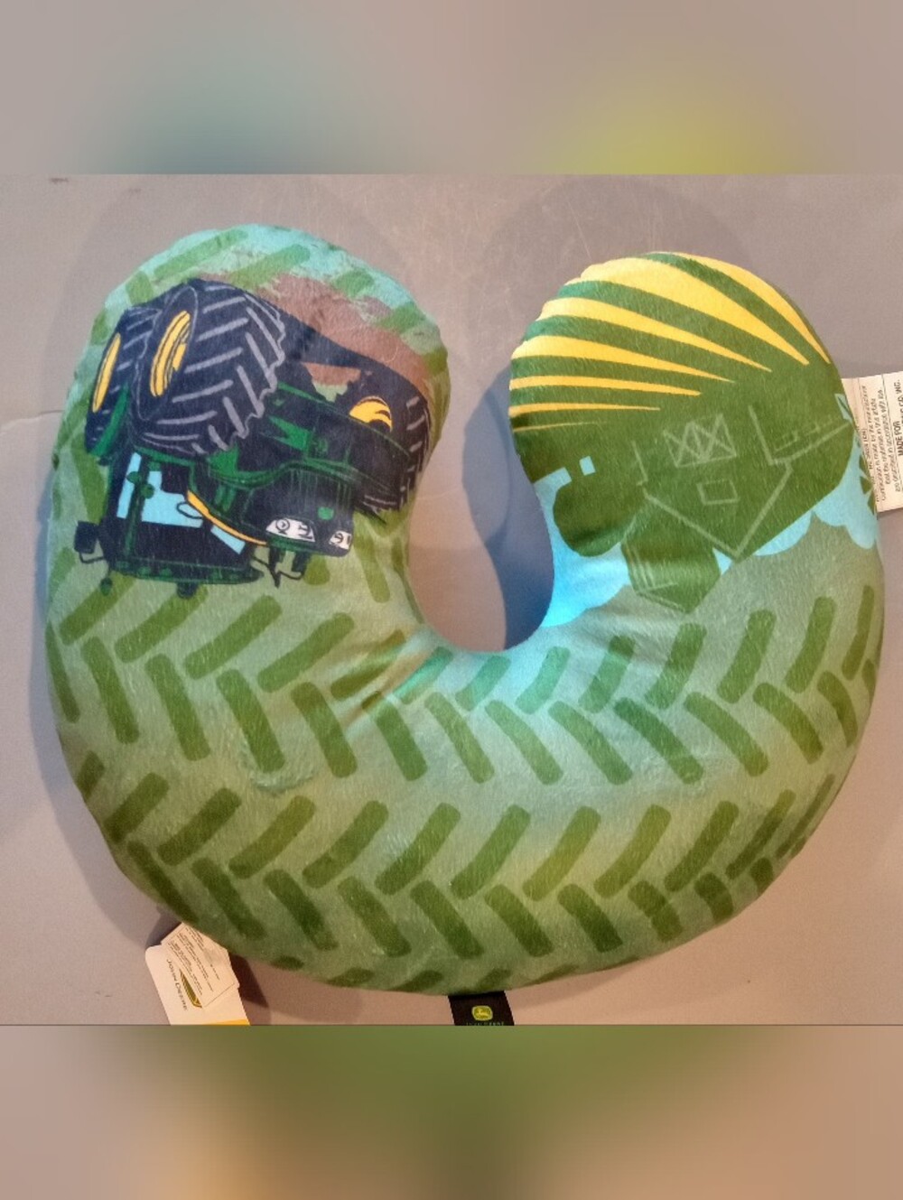 John Deere Green and Yellow Kids U-Shaped Travel Pillow with Tractor Print NWT